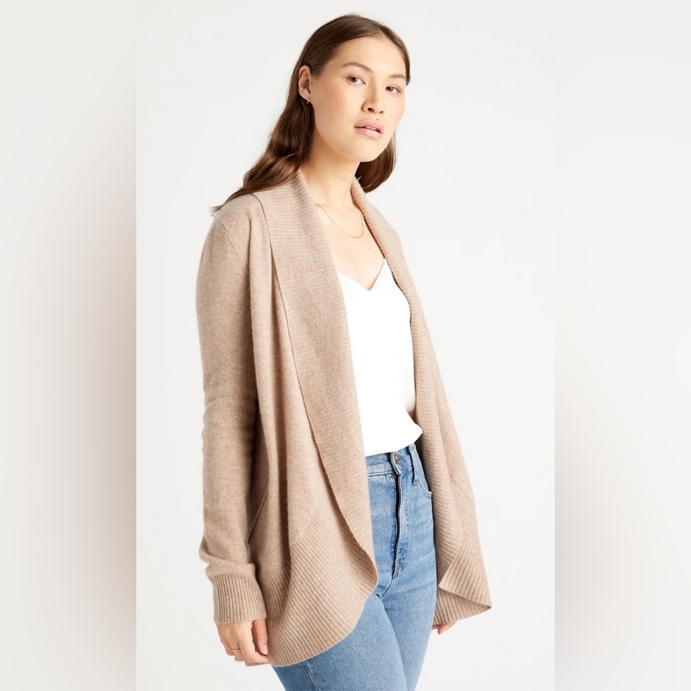 Quince Mongolian Cashmere Open Cardigan Sweater in Oatmeal